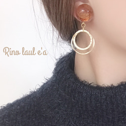 再販3❤︎べっ甲×ダブルフープピアス/イヤリング❤︎ 1枚目の画像