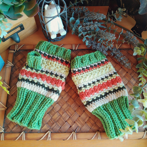 即納可】ウール・花刺繍ミトン（NP-4132）・ペルーニット 手袋