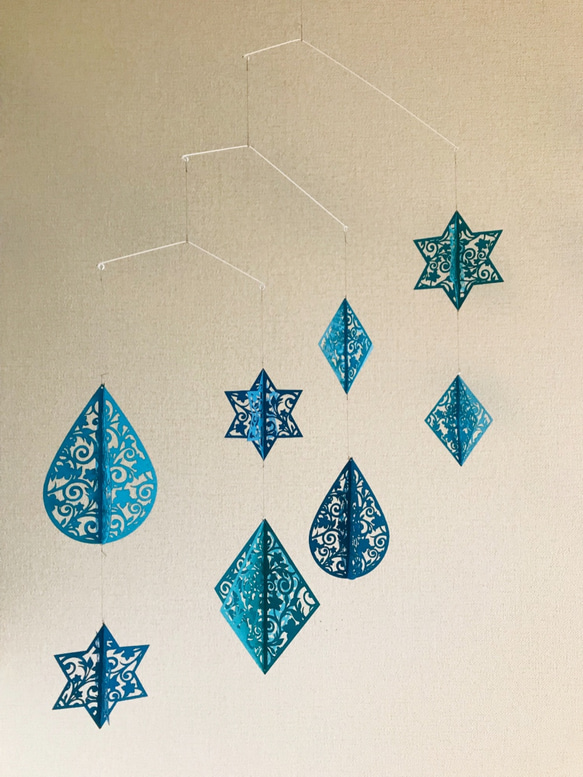 青い星としずくとダイヤのモビール (アンティーク装飾模様) 7枚目の画像