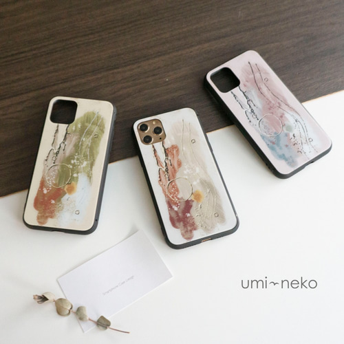 多機種対応 スマホケース ガラス 【 ネイルデザイン風 -ペイント