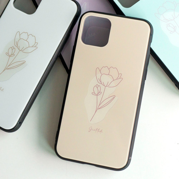 多機種対応 スマホケース ガラス 【 韓国flower 】 ニュアンスカラー 韓国 花 iPhone JI65U 6枚目の画像