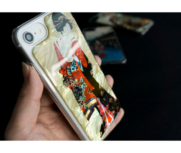 多機種対応 スマホケース 樹脂加工 【 螺鈿 花魁 】 天然貝 螺鈿アート iPhone android MN03U 3枚目の画像