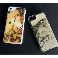 多機種対応 スマホケース 樹脂加工 【 螺鈿 和柄 鶴 鯉 】 天然貝 螺鈿アート iPhone MN07U 3枚目の画像