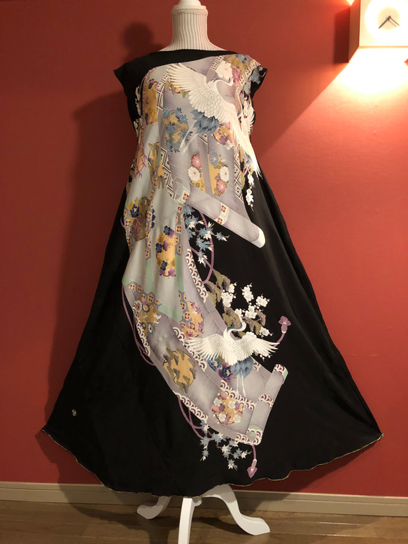 黒留袖 リメイクボレロ付きロングドレス　花柄 着物留袖 リメイクボレロ付きロングドレス花柄模様絹製