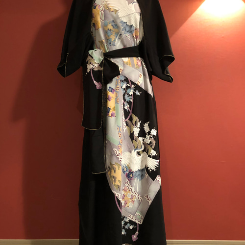 着物留袖リメイクロングボレロ 着物リメイク 七分袖ワンピース&ボレロ