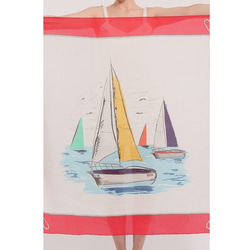 Red Printed Silk Sailboat Scarf 2枚目の画像