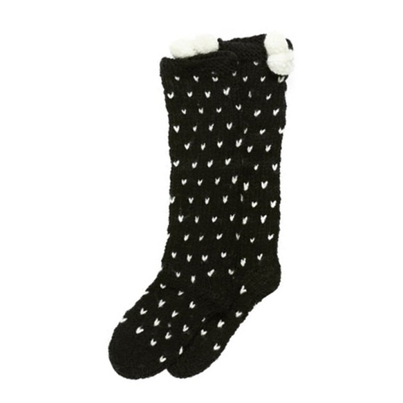 英國PomPom超厚愛心圖案羊毛混紡手工編織襪子 第1張的照片