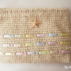 麻ひも ×パステルレインボー　スターフィッシュ　編み　ｸﾗｯﾁﾊﾞｯｸﾞ 1枚目の画像