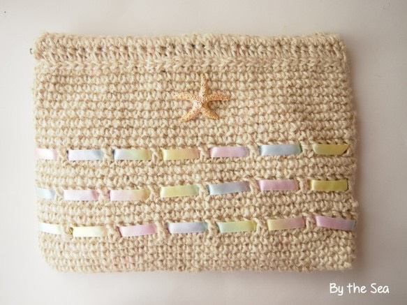 麻ひも ×パステルレインボー　スターフィッシュ　編み　ｸﾗｯﾁﾊﾞｯｸﾞ 1枚目の画像