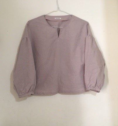 ブラウス　スキッパー　ギャザー袖　キャンブリックワッシャーp