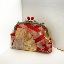 Sale 浴衣にぴったり❣️荷物 がま口帯バッグ クラッチ&手提げ ショルダー （赤 菊) 2枚目の画像