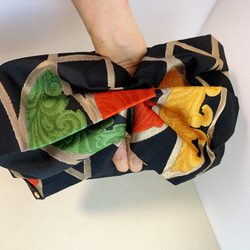 浴衣に❣️帯バッグ クラッチ ショルダー緑x赤x黄xゴールド 1枚目の画像