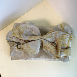 浴衣にも❣️パーティにも❣️帯バッグ クラッチ ショルダー 鶴シルバーxゴールド 2枚目の画像
