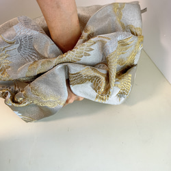 浴衣にも❣️パーティにも❣️帯バッグ クラッチ ショルダー 鶴シルバーxゴールド 4枚目の画像