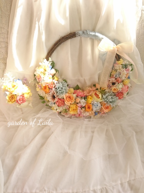 ◇受注対応◇ウェディングリースブーケ専門店 リースブーケブートニアヘッドドレスリストレットブーケ花冠オーダー承ります♡