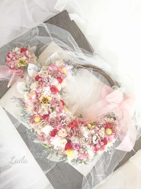 ウェディングブーケ（リースブーケ）、ブートニア 、髪飾りセット