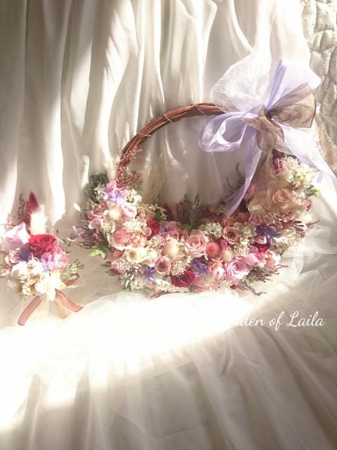 ♡受注対応♡プリザーブドフラワーリースブーケ ウェディングリースブーケ専門店 ブートニアヘッドドレス花冠オーダー承ります