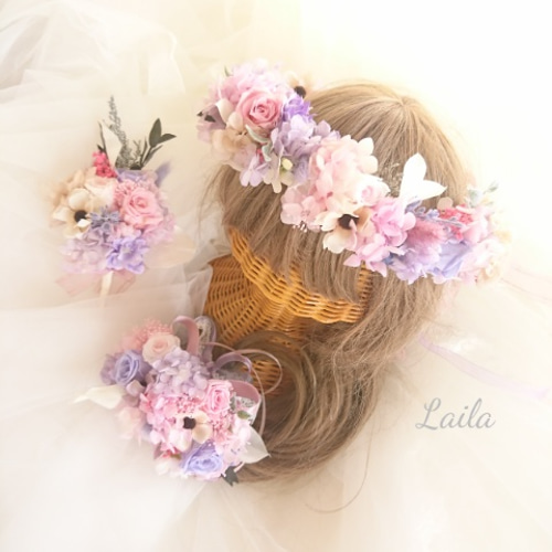 ♡受注対応♡プリザーブドフラワー花かんむりリースブーケヘッドドレス  