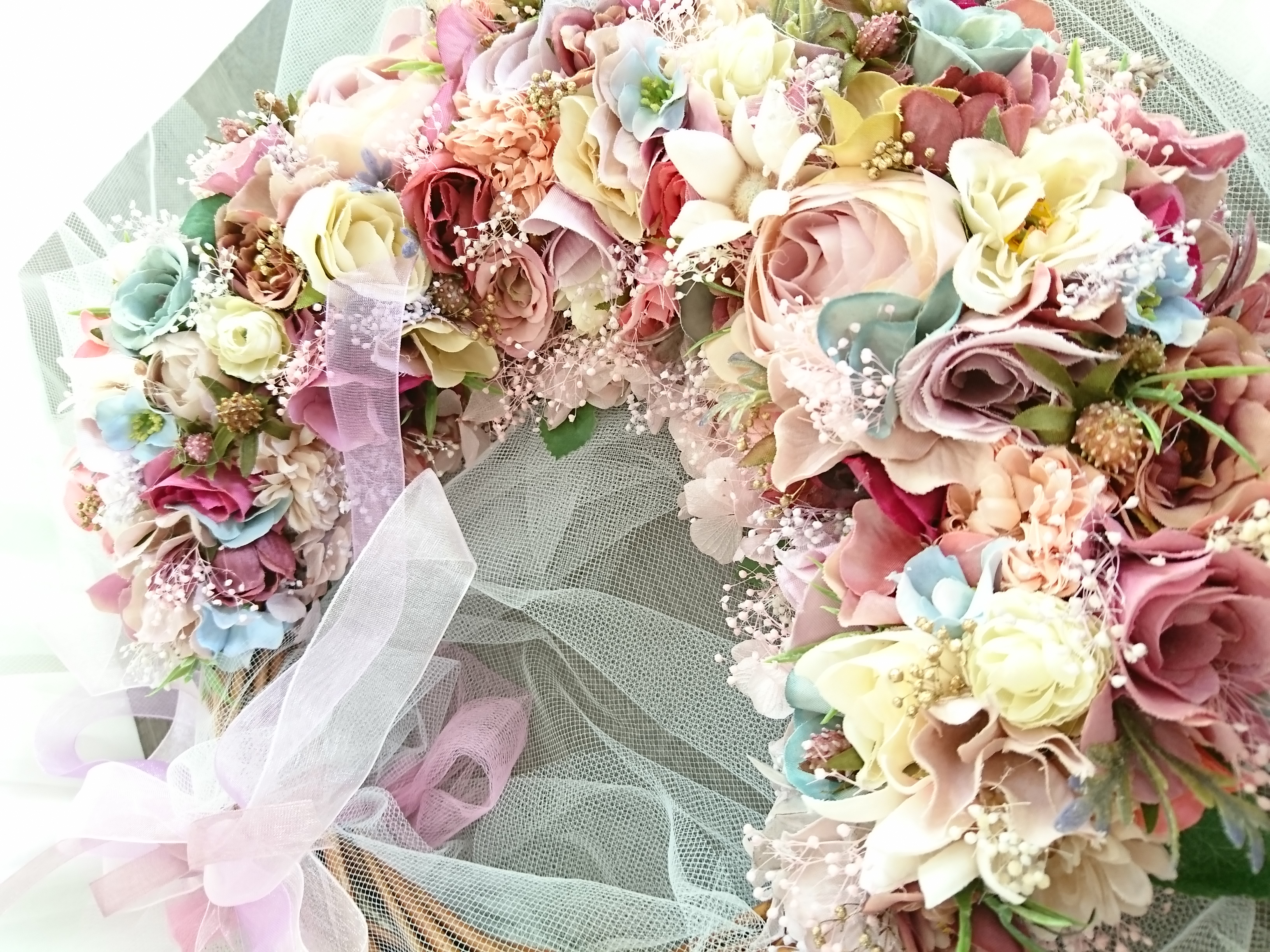 ◇受注対応◇28cmウェディングリースブーケブートニアヘッドドレス花冠オーダー承ります。 ウェディングブーケ専門店