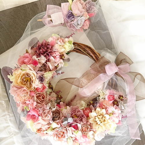 【にゃん】ブーケ ブートニア ヘッドドレス ドライフラワー H42cm ブーケ・ブートニア ドライフラワー H42㌢ ナチュラルホワイト