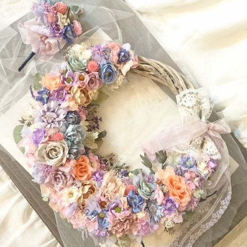NO.37   春のプリザブーケ&ブートニア&ヘッドドレスのセット NO.37 春のプリザブーケ&ブートニア&ヘッドドレスのセット