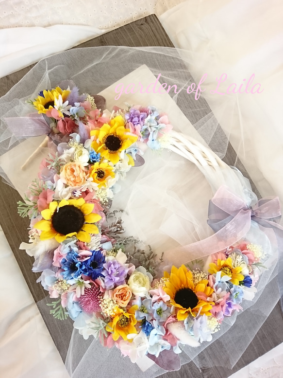 作品例ウェディング専門店ひまわりリースブーケブートニアヘッド花冠