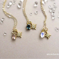 {14Kgf} *天然石のジュエルネックレス*Diamond star necklace 1枚目の画像
