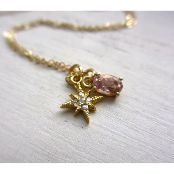 {14Kgf} *天然石のジュエルネックレス*Diamond star necklace 3枚目の画像