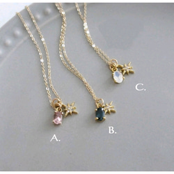 {14Kgf} *天然石のジュエルネックレス*Diamond star necklace 4枚目の画像