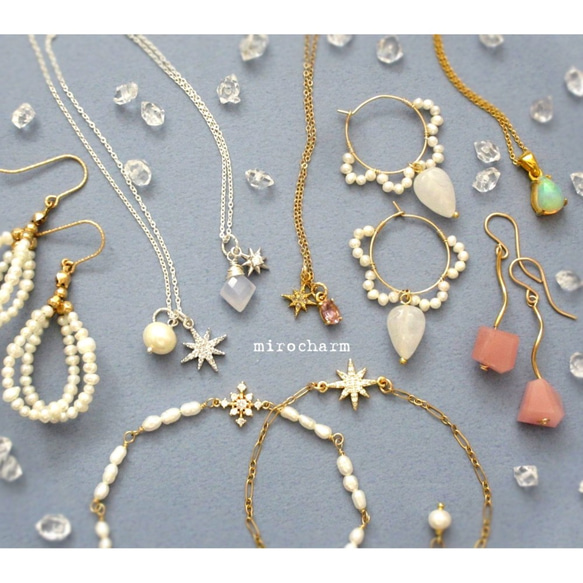 {14Kgf} *天然石のジュエルネックレス*Diamond star necklace 8枚目の画像