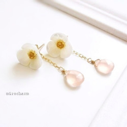 14Kgf} パンジーシェルパールのロングピアス+Stone * ビオラ ピアス