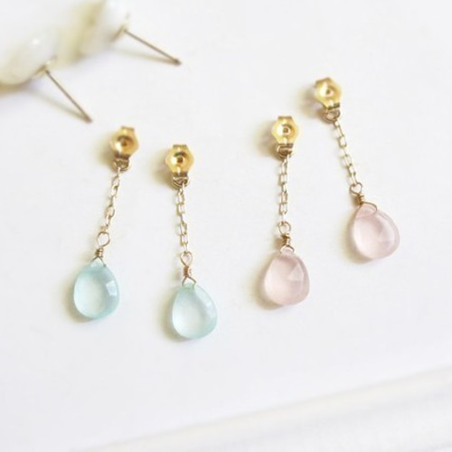 14Kgf} パンジーシェルパールのロングピアス+Stone * ビオラ ピアス