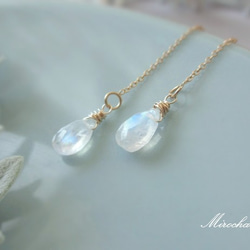 14Kgf *Ice Moonbows earrings* レインボームーンストーン ロングピアス 2枚目の画像