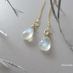 14Kgf *Ice Moonbows earrings* レインボームーンストーン ロングピアス 3枚目の画像