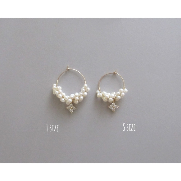 {14Kgf} **Pearl & Crystal** チャームリングピアス (2size) 5枚目の画像