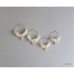 {14Kgf} **Pearl & Crystal** チャームリングピアス (2size) 10枚目の画像