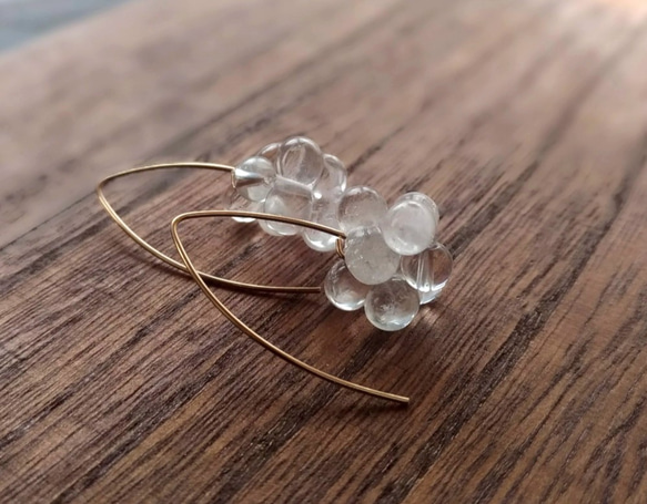 {14Kgf} *天然クリスタル*アクアシャボンピアス Long size 2枚目の画像