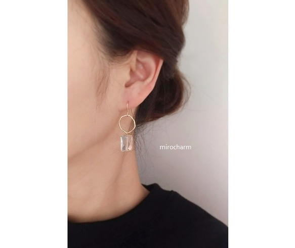 {14Kgf} *swing ring earrings* 天然クリスタルピアス 4枚目の画像