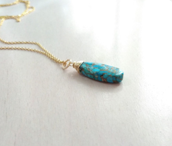 {14Kgf} カッパーターコイズ ドロップペンダント **Natural Copper Turquoise** 2枚目の画像