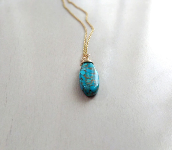 {14Kgf} カッパーターコイズ ドロップペンダント **Natural Copper Turquoise** 4枚目の画像