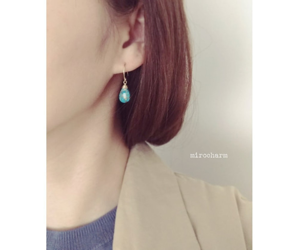 {14Kgf} カッパーターコイズ ドロップピアス** Natural Copper Turquoise** 4枚目の画像