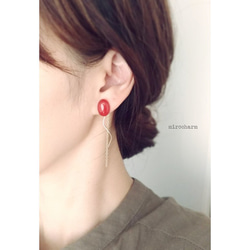 {14Kgf} ~2way~カーネリアンドロップチェーンピアス**red brown** 5枚目の画像