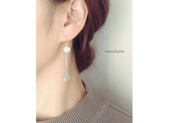 {14Kgf} *tear moonstone earrings* グレームーンストーン 5枚目の画像