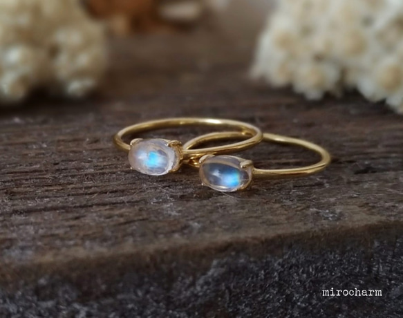 オーダー}*Waterdrops Ring*天然レインボームーンストーン