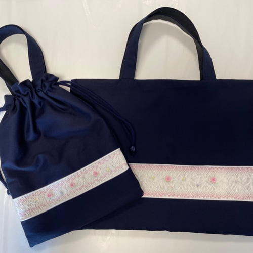 【高い素材】 スモッキング刺繍 レッスン お手さげバッグ レッスンバッグ 手提げ・レッスンバッグ・入園グッズ