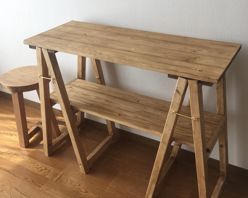 木製　ハンドメイド　オーダー　折りたたみテーブル　ワトコオイル 折りたたみテーブル カフェテーブル ワックス仕上げ W900 サイド
