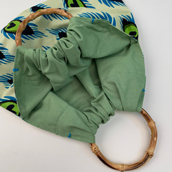 【送料無料】アフリカ布の バンブーハンドルバッグ 5枚目の画像