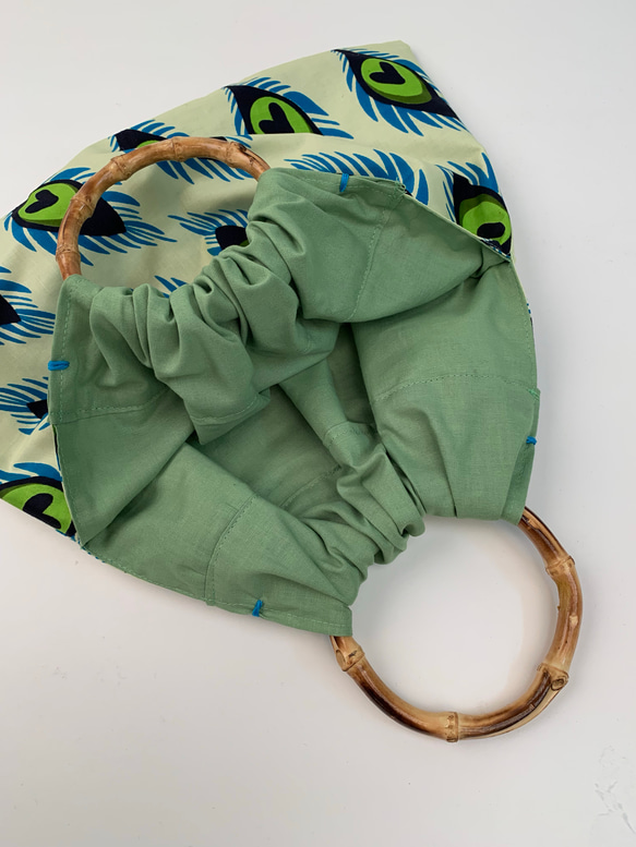 【送料無料】アフリカ布の バンブーハンドルバッグ 5枚目の画像