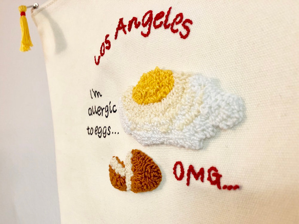 アレルギー！帆布ジッパーポーチ名入れイニシャル名前刺繍パンチニードル 2枚目の画像