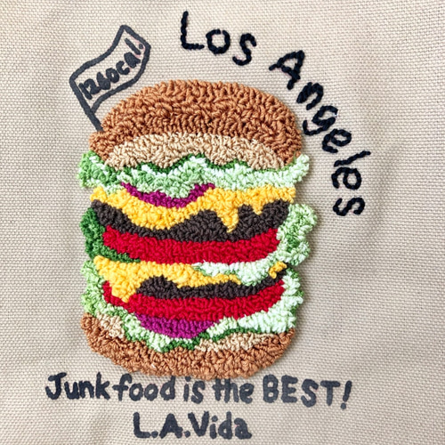 ニードルパンチ刺繍の帆布トートバッグ/ハンバーガーBExBK トート